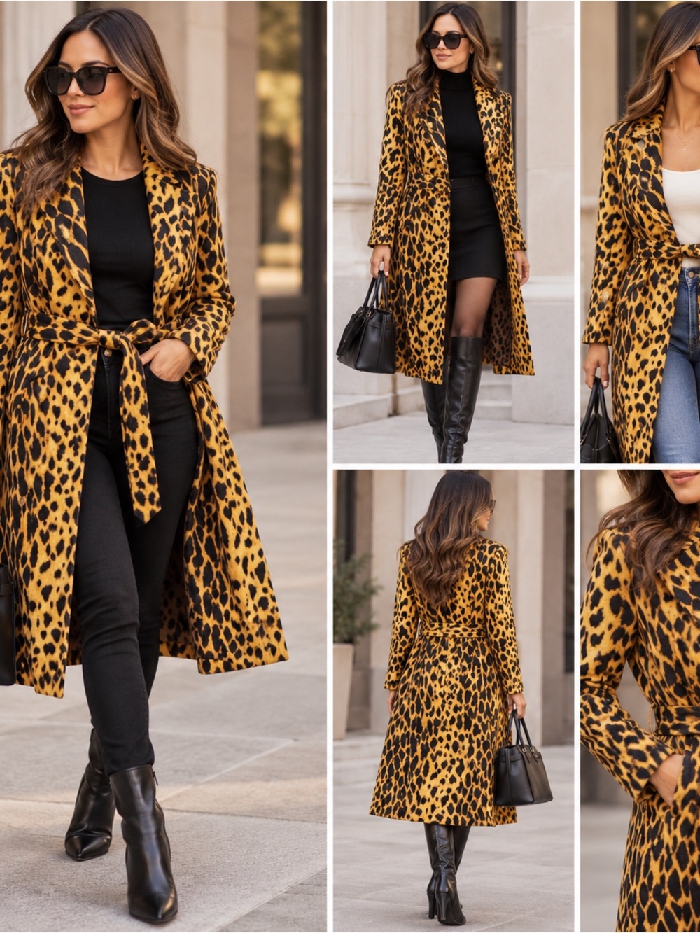 Beulah Yellow and Black Leopard Print Trench Coat